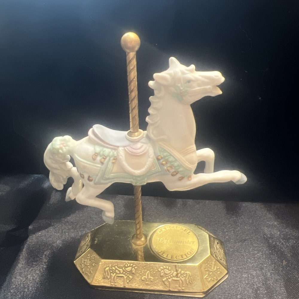 Westminster Collection Carousel Horse Porcelain Figurine‎ Brass Base Blue Purple